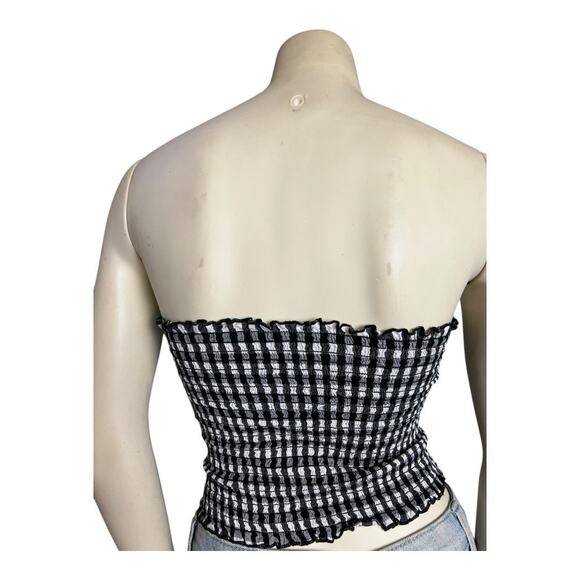 John Galt Strapless Gingham Festival Top Shirt Blouse Summer Beach Crop y2k Boho - Picture 4 of 6